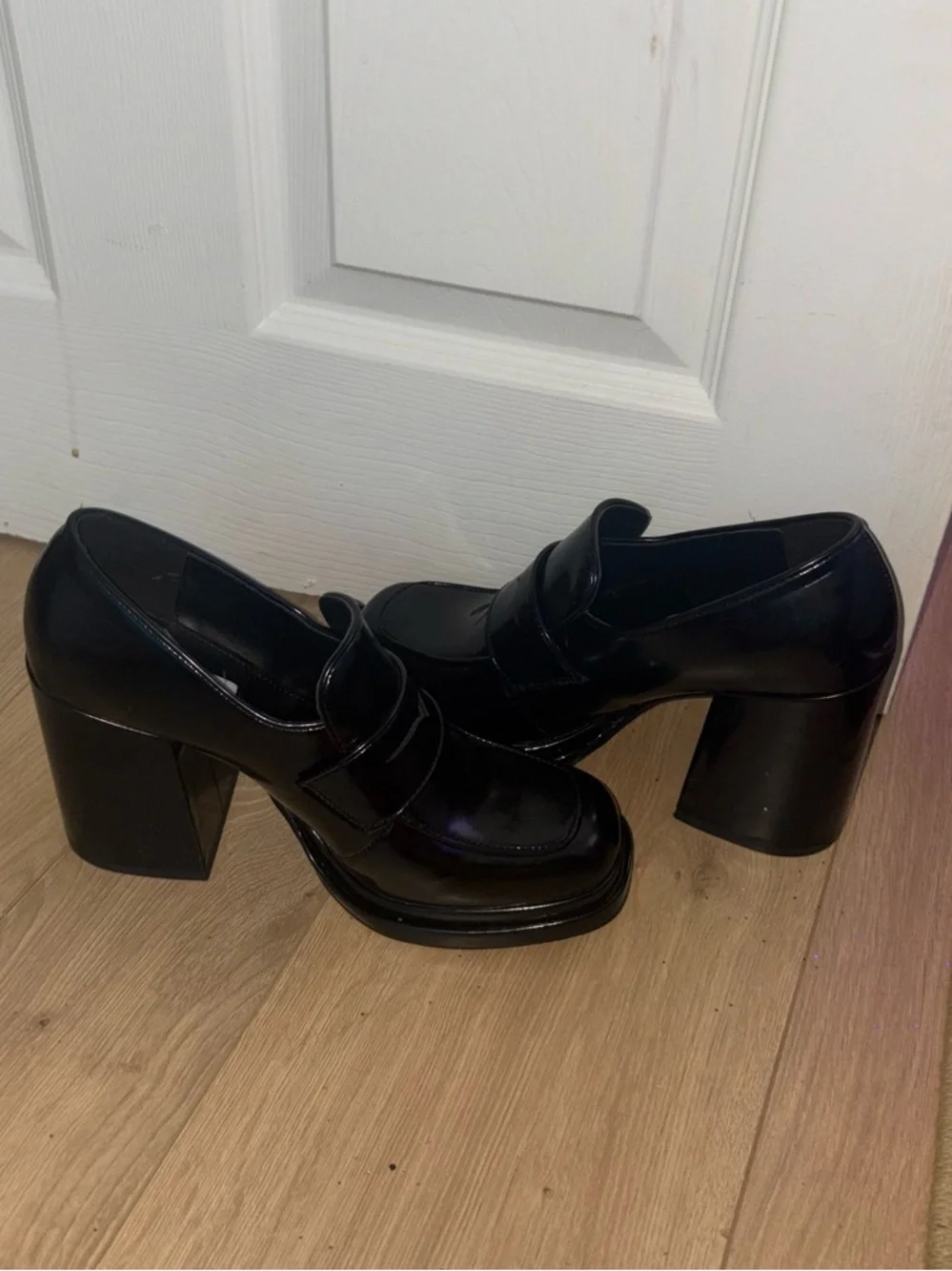 Steve Madden Platform Block Heel Loafers Black - Picture 4 of 5